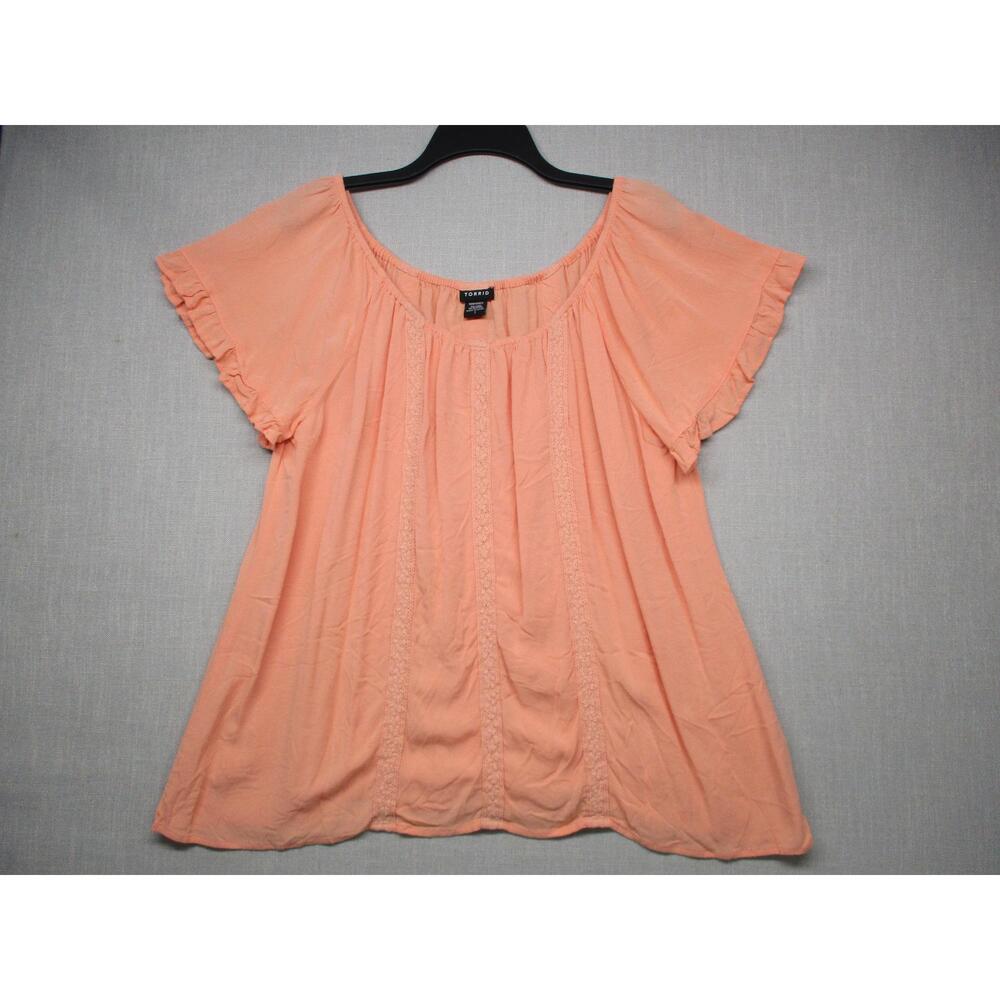 TORRID Peach Ruffled Embroidered Blouse Womens Plus Size 2X